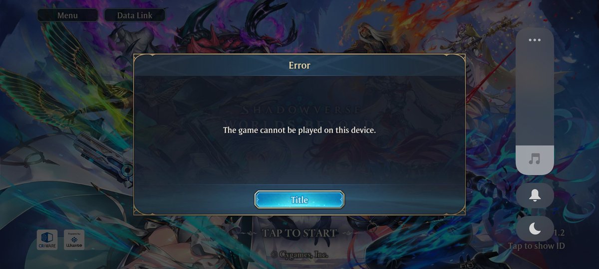 Velozity12's tweet photo. @shadowversegame Please fix the "The game cannot be played on this device" error. https://t.co/ZF890qW3Bn