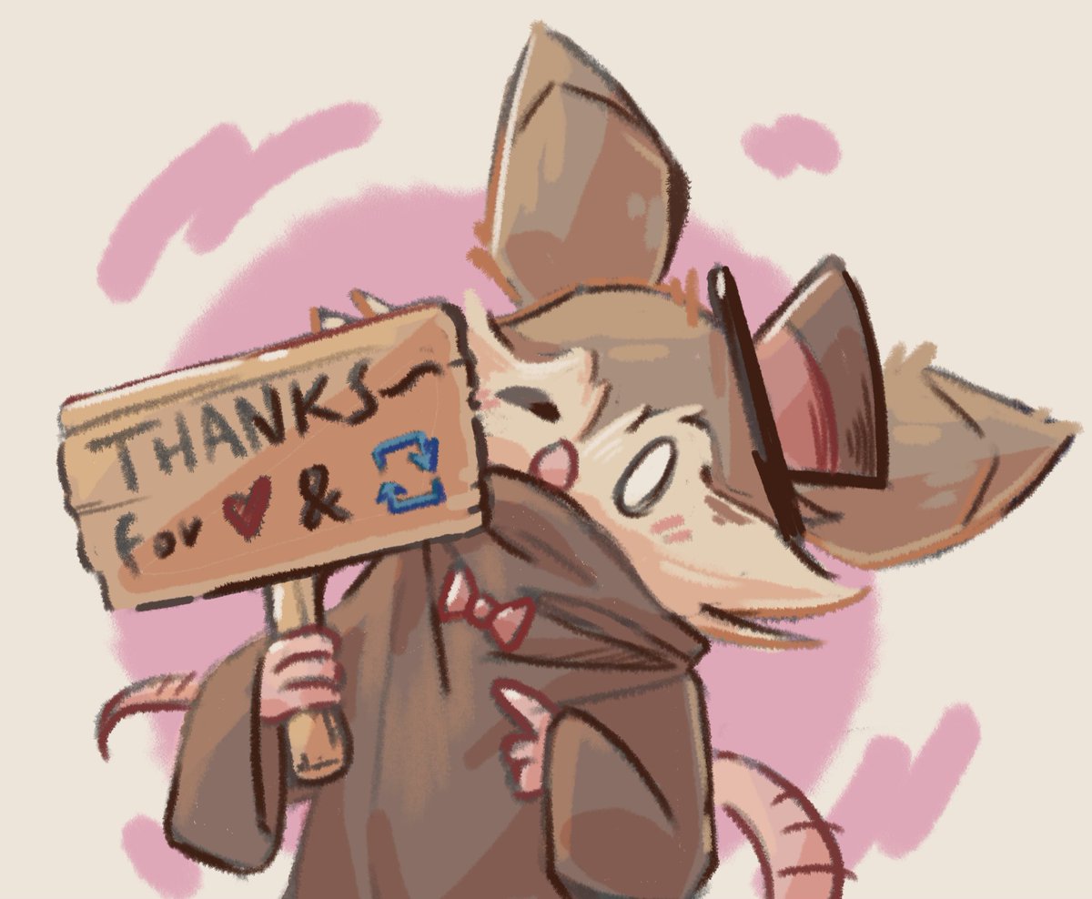 Hanaswing's tweet image. Still no good with words, so I wrote a sign :)
(Thanks for keeping up with whatever I decide to draw. I hope I get better with time)