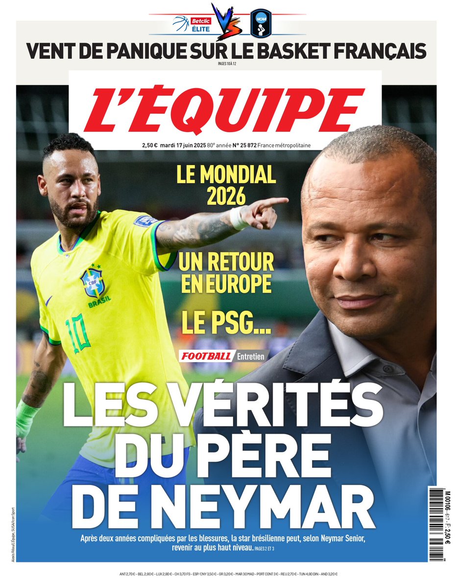 Voici la une du journal L’Equipe du mardi 17 juin 2025