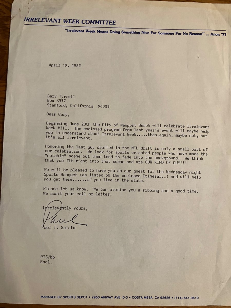GaryTyrrell's tweet image. XLII years ago this week. Today’s TSA might have concerns. Happy 50th, @irrelevantweek, and congratulations to @ThekobeeMinor! See y’all soon.