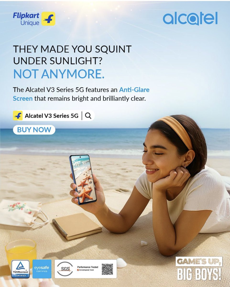 SANJEEVRATHI76's tweet photo. Certified Smart Vision Clarity.
Alcatel V3 Series 5G with Optimized Anti-Glare Display — no glare, no strain, just seamless viewing comfort.

Available on Flipkart.
Buy Now: https://t.co/xPMeLw5nfa

#AlcatelV3Series #AntiGlareMode #EyeComfort #GameUpBigBoys #enjoynow alca https://t.co/WqNlTMvZ2g
