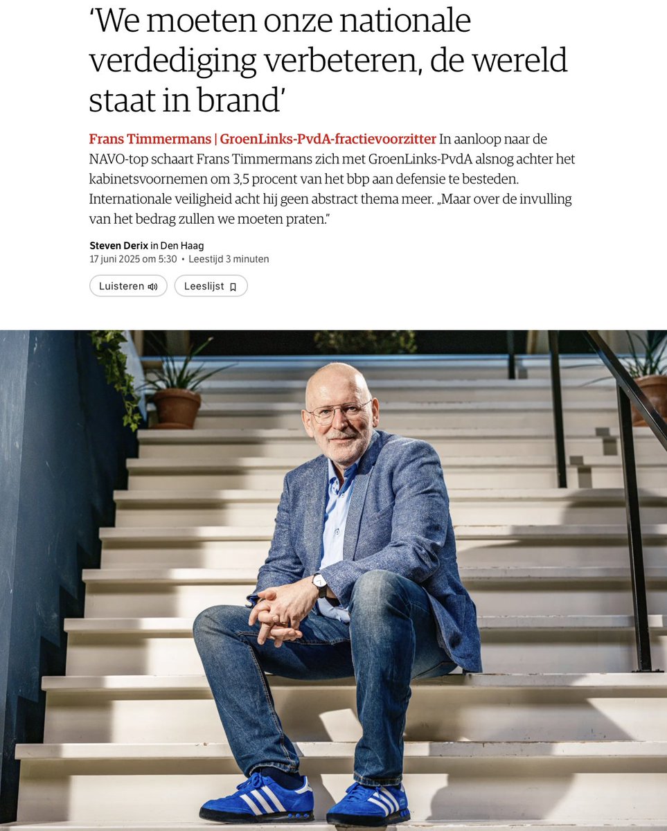 Nederland en Europa verdienen leiderschap dat beschermt. 

We moeten ons beter kunnen verdedigen tegen de dictators van deze wereld. Maar extra geld voor defensie mag niet leiden tot bezuinigingen op zorg, onderwijs en uitkeringen. We korten niet op wat we liefhebben.

In <a href="/nrc/">NRC</a>: