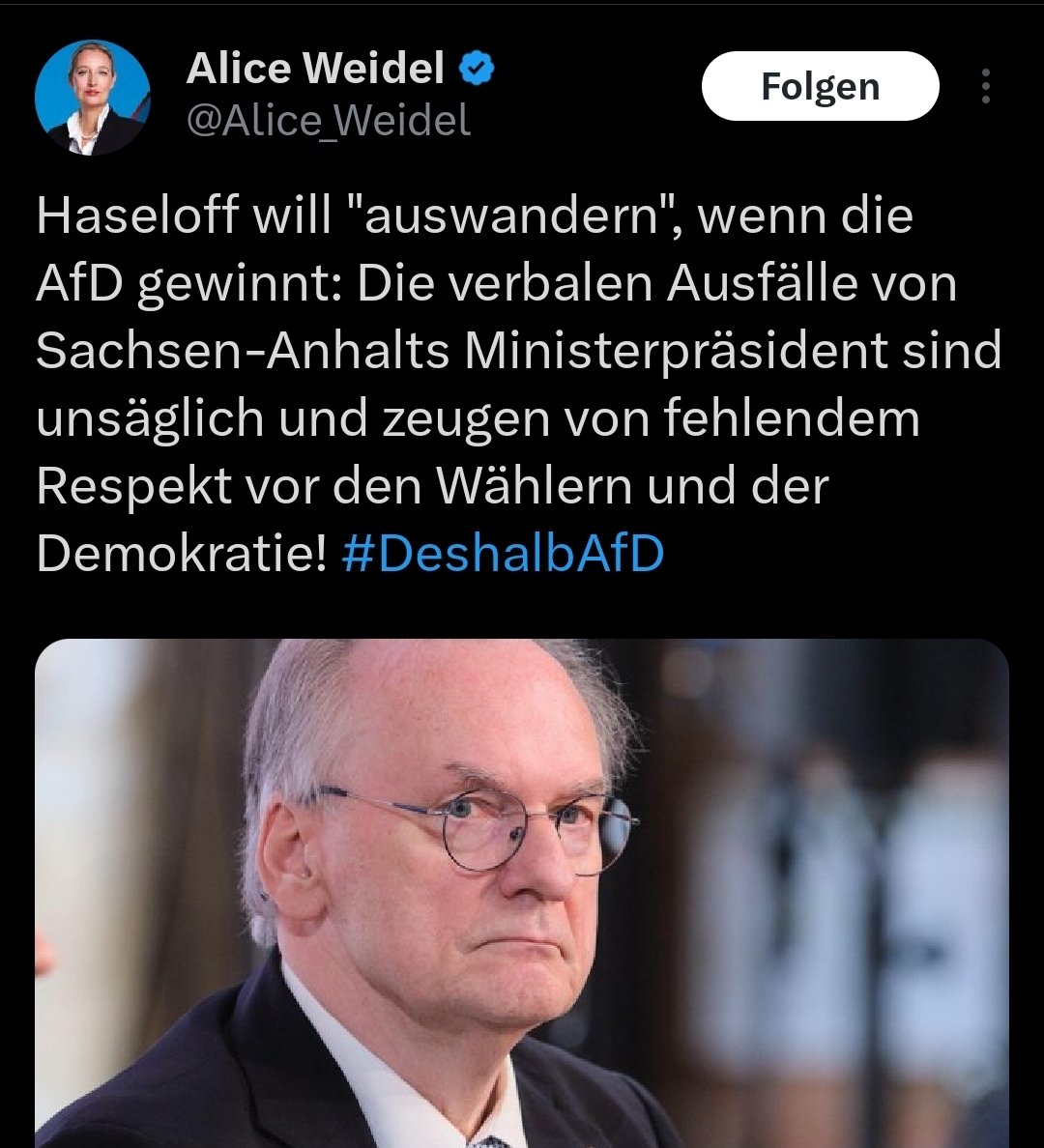 Weidel lebt in der Schweiz und beschwert sich über Politiker, der auswandern möchte. 🤡 Das mit dem fehlenden Respekt habe ich nicht wirklich verstanden; man merkt, dass Weidel bei der exzessiven Verwendung von Textbausteinen durcheinanderkommt.
