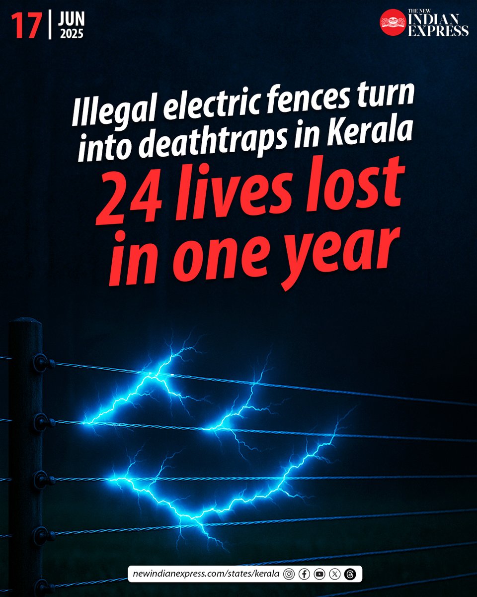 Illegal electric fences claimed 24 lives in the state over a one-year period, ending this March. This is a sharp increase from the 16 deaths reported in the previous year.

🔗rb.gy/ndgzf1

✍️<a href="/vidyanand_rt/">vidyanandan ms</a>