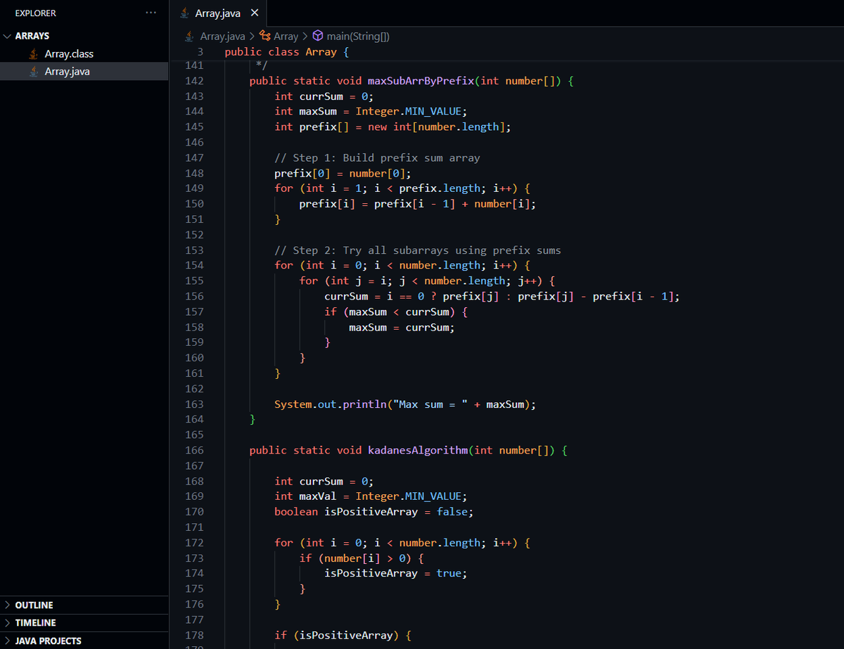 ShivamV05130874's tweet image. 🚀 Just crushed some major DSA topics in Java
✅ Arrays
✅ Linear & Binary Search
✅ Subarrays + Prefix Sum
✅ Kadane's Algorithm 💥
✅ Trapping Rainwater ⛈️
Step-by-step, building my DSA foundation stronger each day
#100DaysOfCode #DSA #JavaWithDSA #CodingJourney #DevCommunity