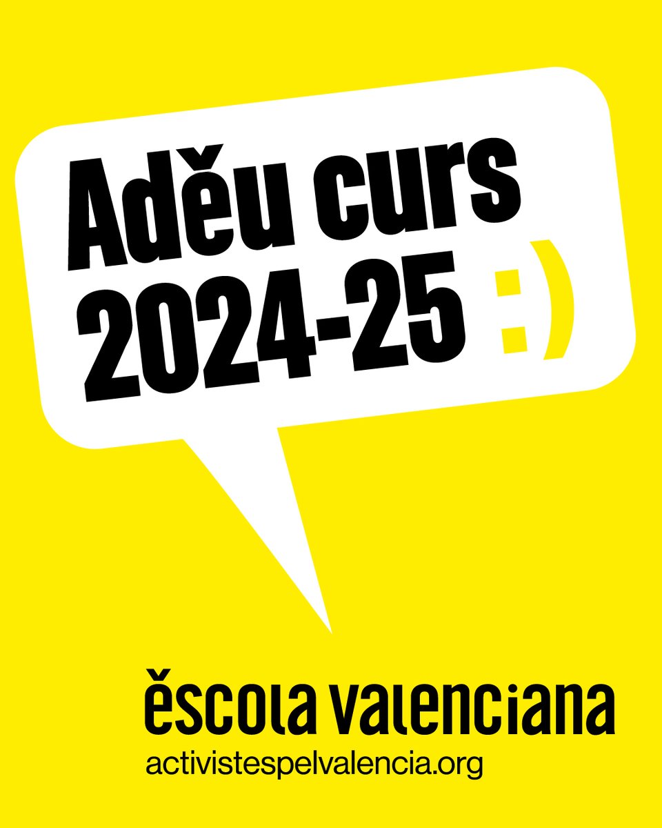 👋  Acomiadem el curs 2024/2025 felicitant la comunitat educativa per la mobilització davant la desastrosa gestió de la DANA i les polítiques contra el valencià🙏

Hem exigit i exigirem més infraestructura educativa, democràcia i valencià.

👉 escolavalenciana.org/web/wp-content…