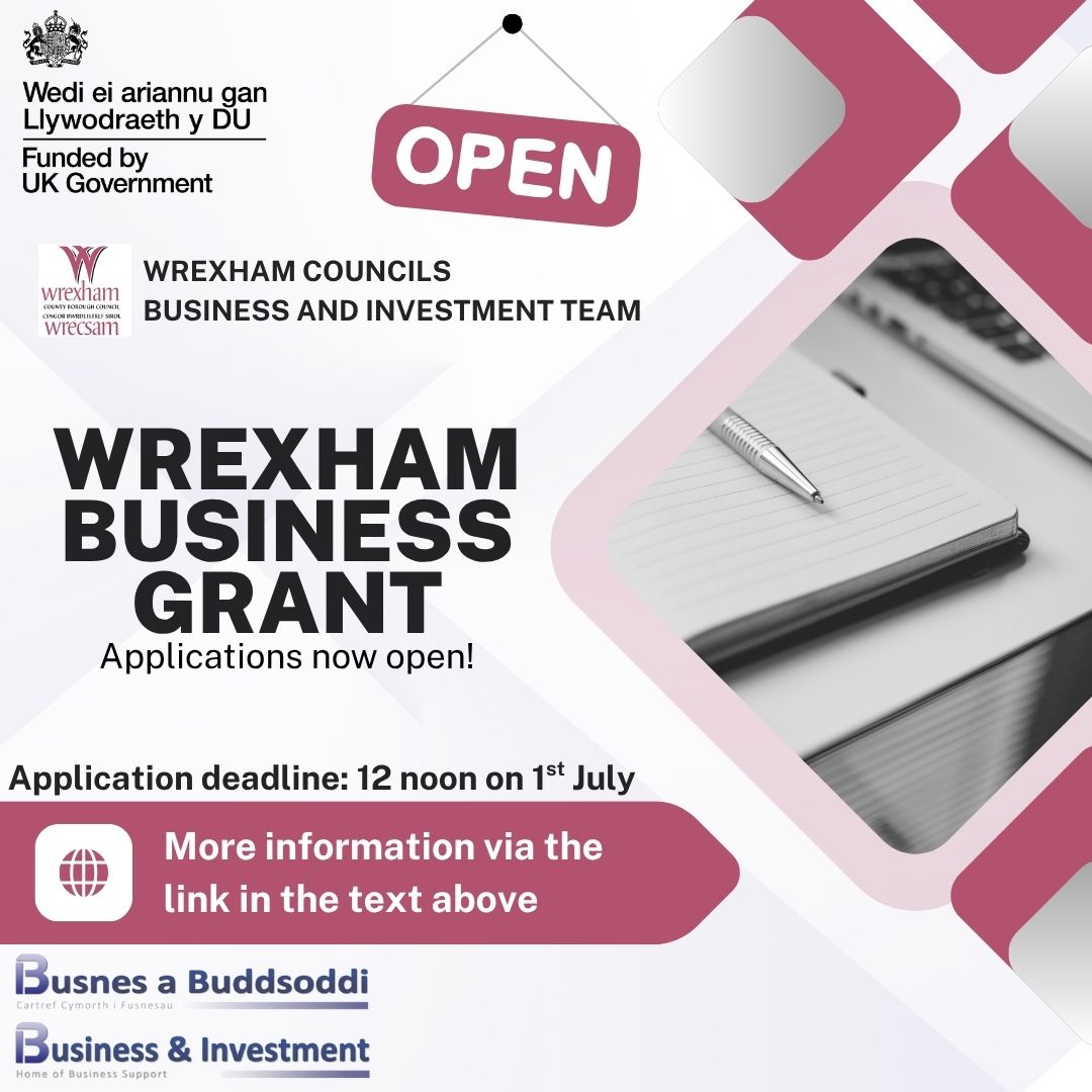 Business and Investment - Wrexham Council (@wxmbizsupport) on Twitter photo Wrexham Business Grant – now open for applications
For further information and to apply, please follow:
wrexham.gov.uk/service/uk-sha…
Funding for the grant is provided by the UK Shared Prosperity Fund. Wrexham Business Grant – now open for applications
For further information and to apply, please follow:
wrexham.gov.uk/service/uk-sha…
Funding for the grant is provided by the UK Shared Prosperity Fund.
