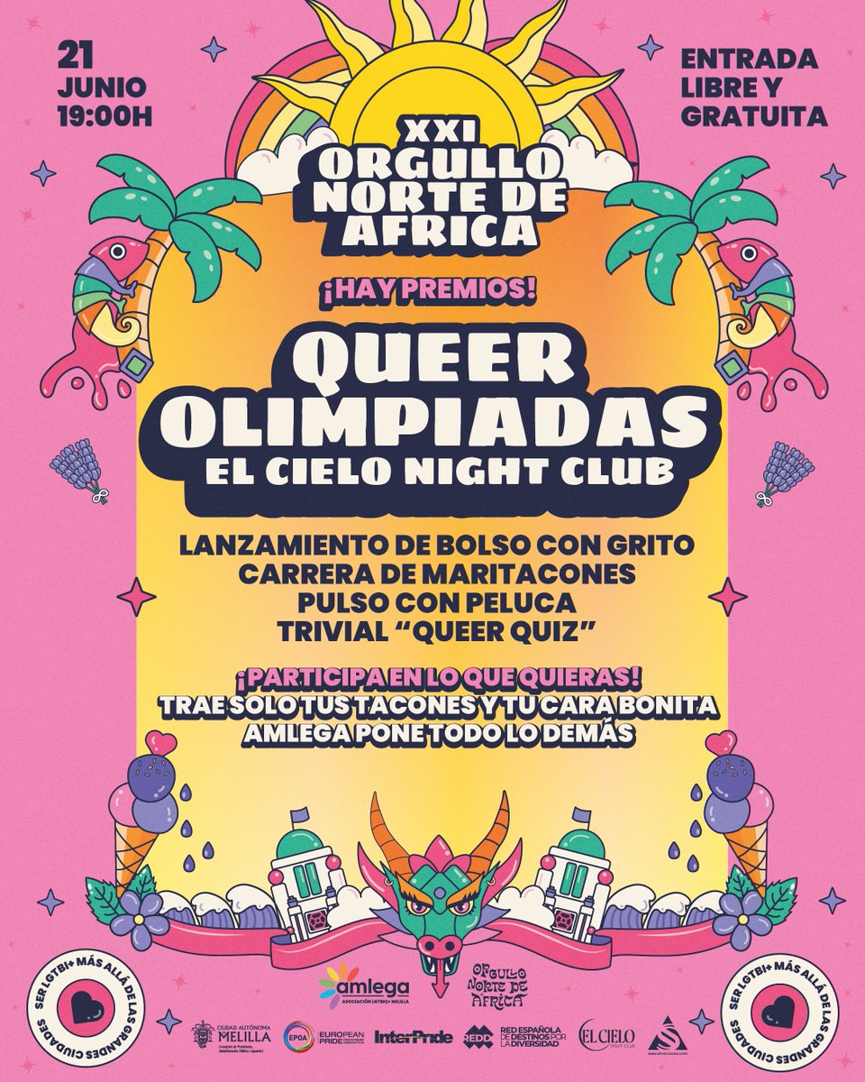 Este sábado tenemos las ansiadas Queerolimpiadas en El Cielo Night Club, presentado por el gran <a href="/AlvaroSolaCom/">Alvaro Sola</a> 

✨Lanzamiento de bolso con grito
✨Carrera de maritacones
✨Pulso con peluca
✨Trivial Queer Quiz

🌈Sábado 21 Junio
🌈19:00
🌈El Cielo Night Club. Puerto Noray