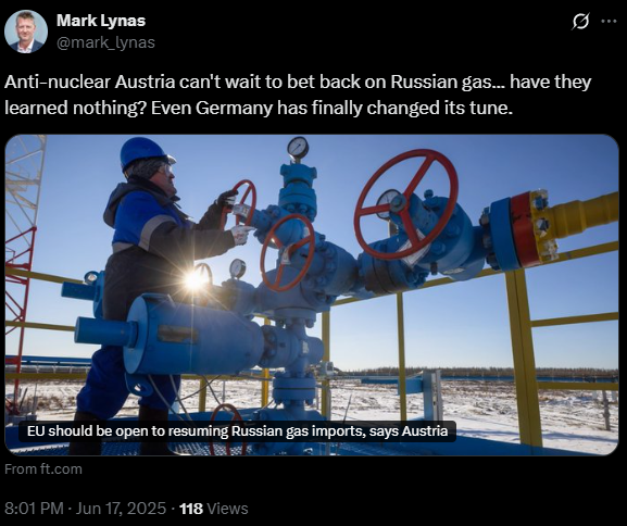 Dear Austria, please drop your opposition to nuclear energy and your support for fossil gas (especially Russian gas).