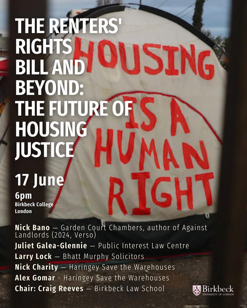 Our Juliet Galea-Glennie will be speaking at <a href="/BirkbeckUoL/">Birkbeck, University of London</a>  tonight on the Future of Housing Justice, addressing issues around the Renters' Rights Bill alongside <a href="/NickBano/">Nick Bano</a> <a href="/SaveWarehouses/">SaveTheWarehouses</a> @larlocker

Join them at 6pm tonight👇