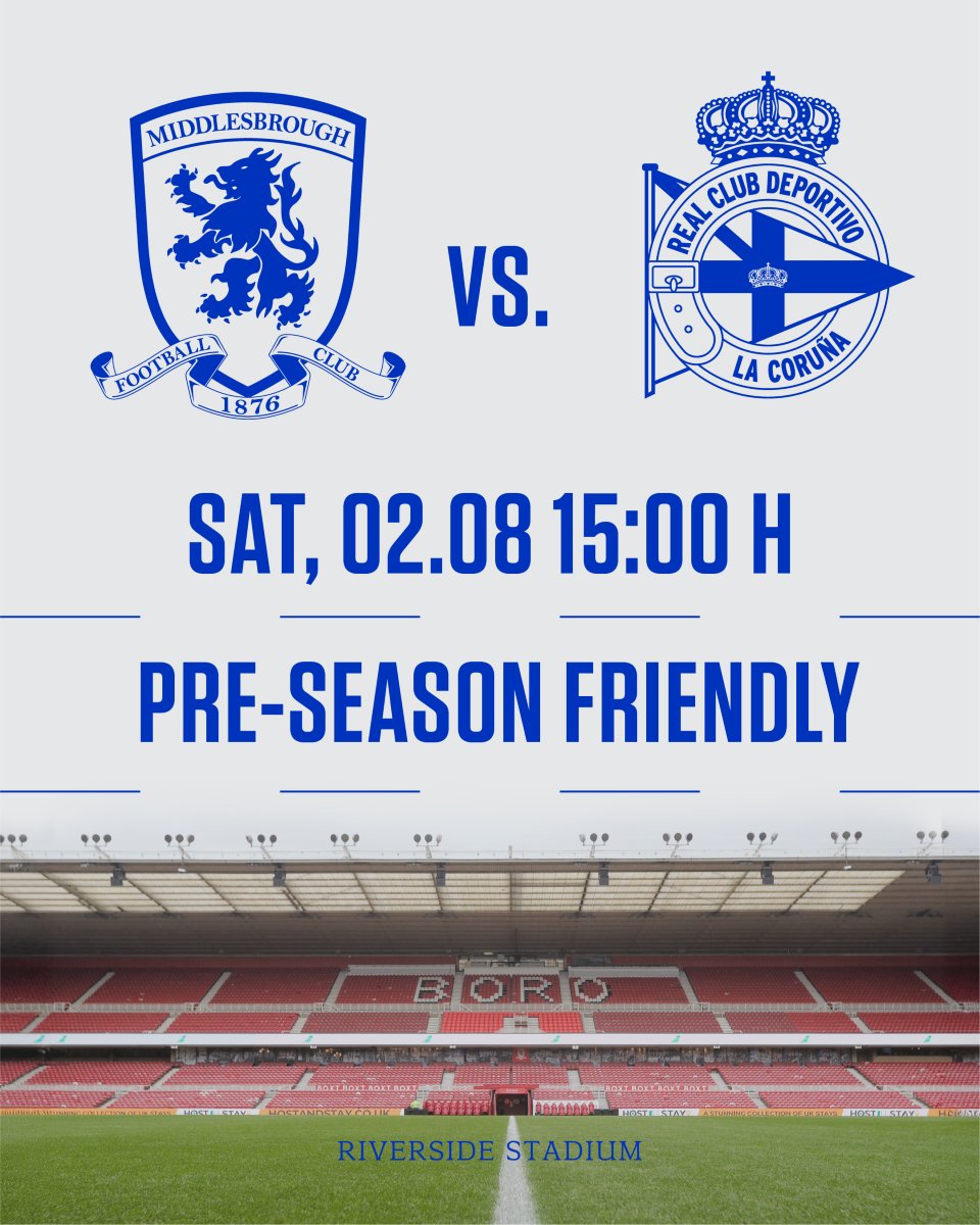 ➡️ O Dépor xogará dous amigables en Inglaterra.

🆚 Watford
🗓️ 30/07
⌚️ 20:00h. (21:00h. 🇪🇸) 
📍 Vicarage Road

🆚 Middlesbrough
🗓️ 02/08
⌚️ 15:00h. (16:00h. 🇪🇸) 
📍 Riverside Stadium