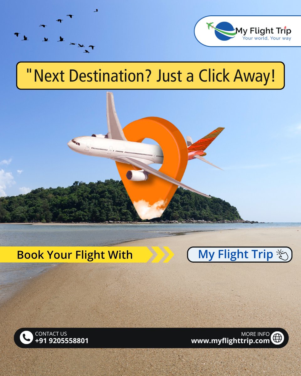 MyFlightTrip's tweet image. Skip the stress of searching 100 sites. With My Flight Trip, booking your next flight is just a tap away. myflighttrip.com
#BookFlightsOnline #MyFlightTrip #EasyTravel #FlightTickets #TravelSimplified #AirFareDeals #TravelAgencyIndia #FlySmart #MFT