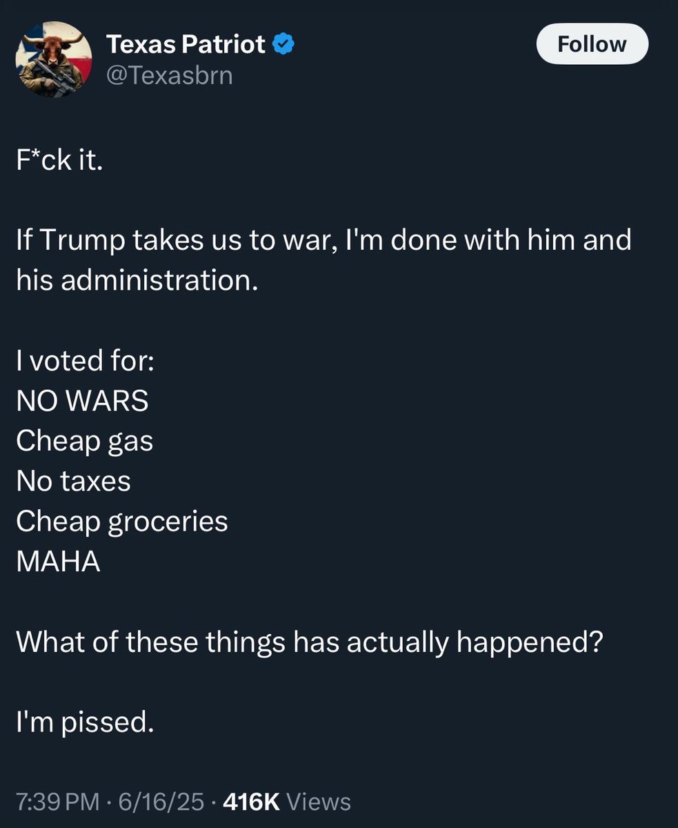 MANY so called “MAGA conservatives” on 𝕏 yesterday turned their backs on the president. Pay attention to who you follow 

If my account ever posts something like this, unfollow me immediately.