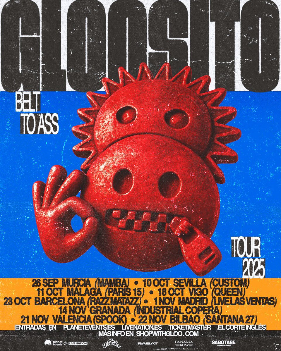 Planet Events (@planetevents) on Twitter photo 🔥 El referente del nuevo #rap español, #Gloosito, anuncia “Belt To Ass Tour 2025”, tras el aplazamiento de primavera. Nueve fechas y nuevos precios. 🎫 Venta planetevents.es, livenation.es, <a href="/TicketmasterES/">Ticketmaster España</a> y <a href="/elcorteingles/">El Corte Inglés</a> este viernes 20/6 a las 12h. 🔥 El referente del nuevo #rap español, #Gloosito, anuncia “Belt To Ass Tour 2025”, tras el aplazamiento de primavera. Nueve fechas y nuevos precios. 🎫 Venta planetevents.es, livenation.es, <a href="/TicketmasterES/">Ticketmaster España</a> y <a href="/elcorteingles/">El Corte Inglés</a> este viernes 20/6 a las 12h.