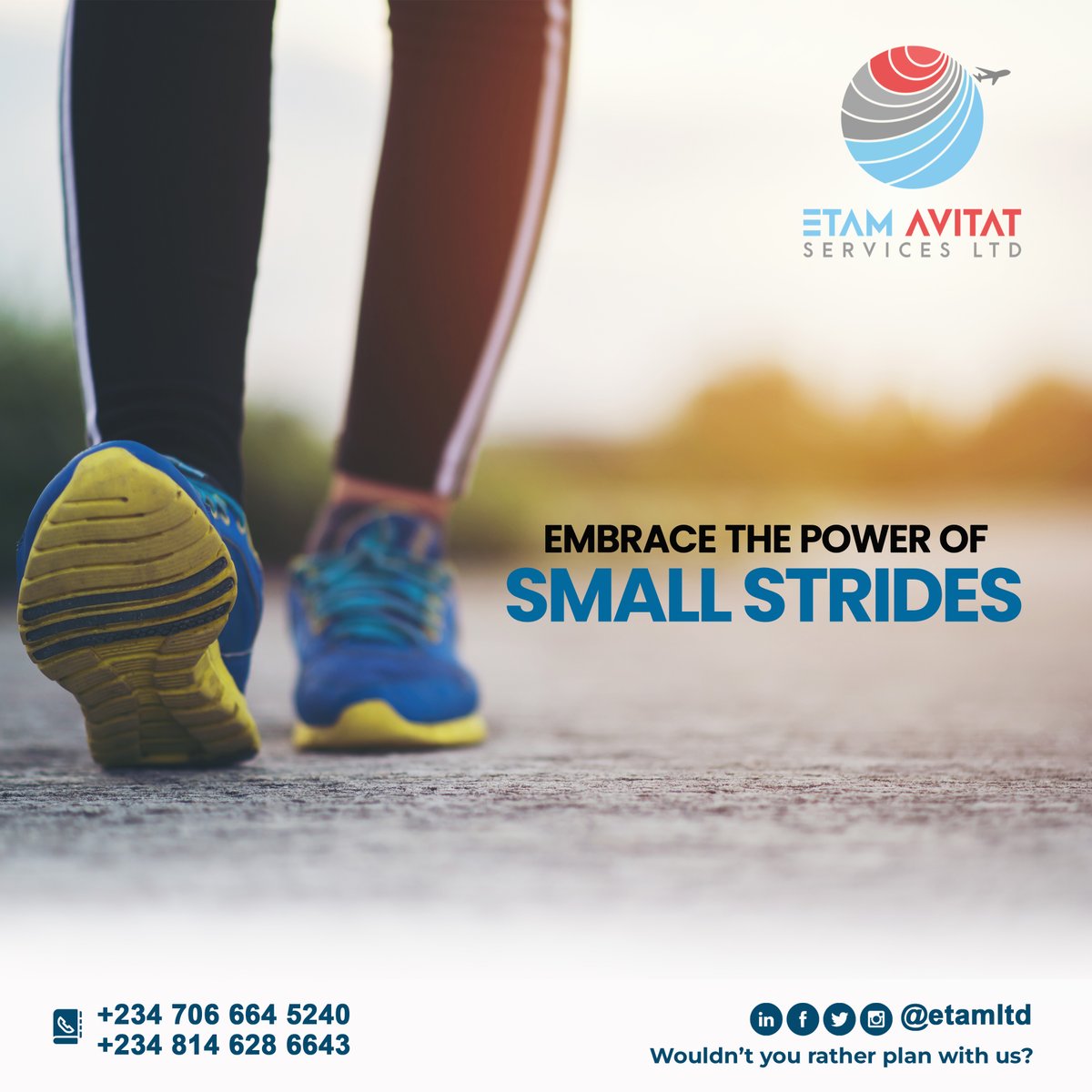 Etam_ltd's tweet photo. Embrace the power of small strides.

Wouldn't you rather plan with us?

#TuesdayMotivaton #aviation https://t.co/FSLJSrrTsc