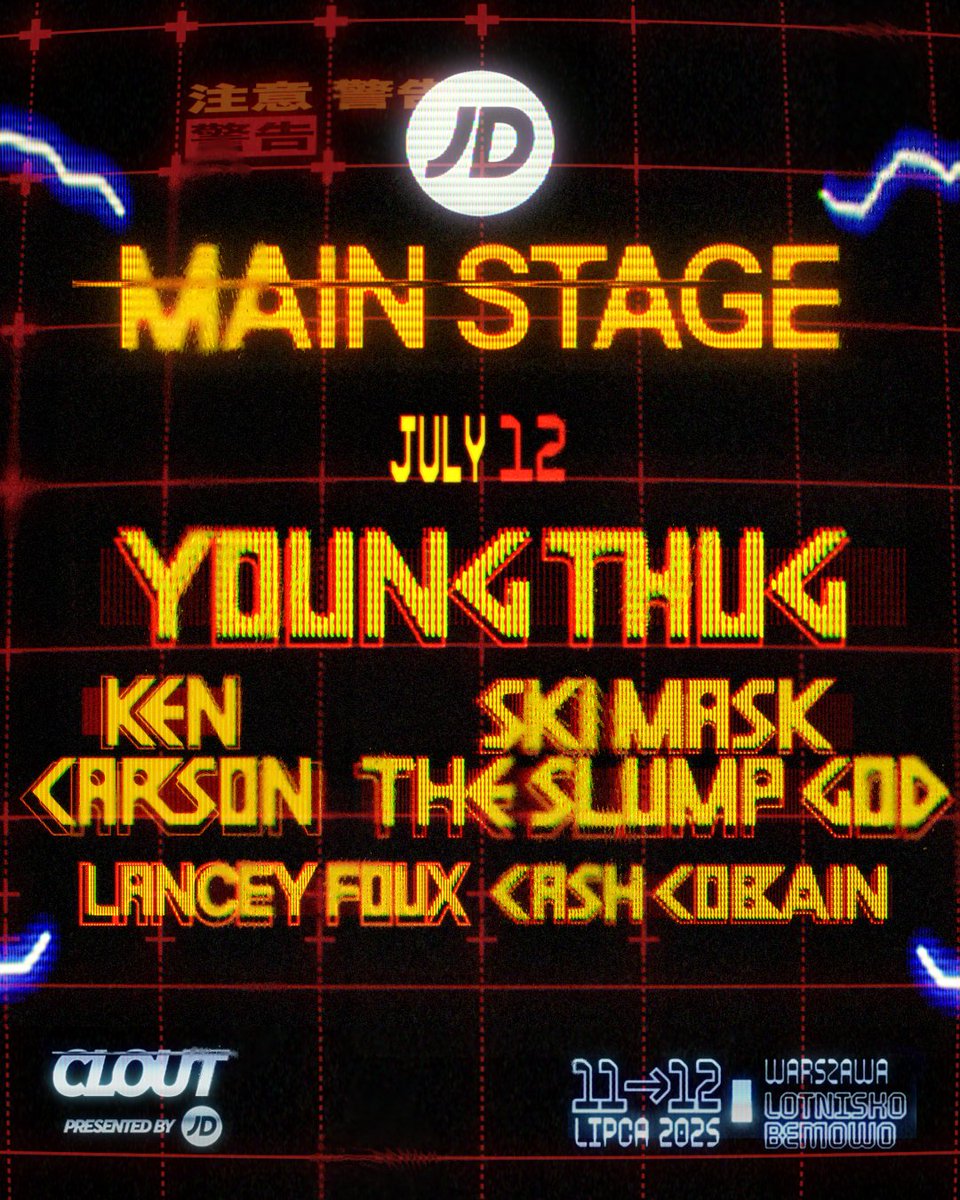 Poznajcie skład, który wystąpi podczas dwóch festiwalowych dni na CLOUT JD MAIN STAGE 🔊

Od iconic headlinerów - Young Thuga i A$AP Rocky’ego - po inne gwiazdy światowego rapu, takie jak Ken Carson, Yeat, Lil Tecca, Denzel Curry, Ski Mask, Ferg, Lancey Foux i Cash Cobain 🌐