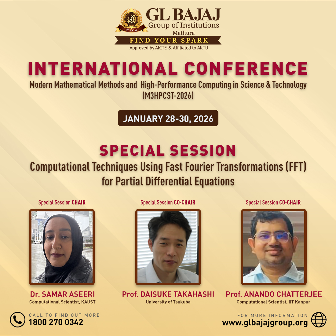 officialglbajaj's tweet photo. Join our #SpecialSession at #M3HPCST2026:

🌀 “FFT Techniques for Solving PDEs”
🧠 Dr. Samar Aseeri (KAUST), Prof. Takahashi, Dr. Chatterjee
🎯 HPC | FFT | Simulation | Scientific Computing
🔗 https://t.co/WUS7NSPp2w

#GLBajaj #GLBajajMathura #FFT #PDEs #HPC #MathModels #KAUST https://t.co/BqkzUgcGwB