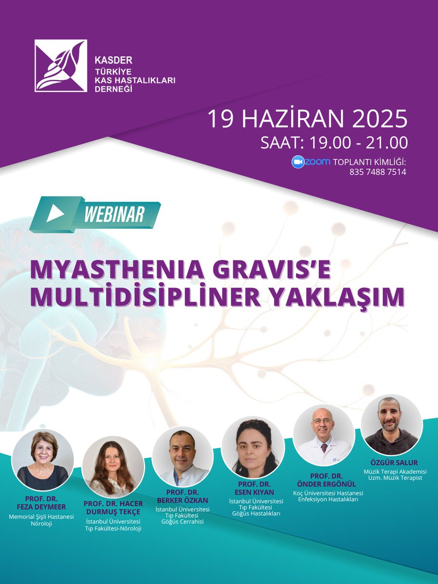 🟣Myasthenia Gravis’e Multidisipliner Yaklaşım Webinarına davetlisiniz! Kas Hastalıkları Derneği (KASDER) olarak; MG Farkındalık ayı kapsamında, uzmanların katılımıyla Myasthenia Gravis’e dair kapsamlı webinar  düzenliyoruz. 👉🏻 Detaylar için:              instagram.com/p/DK-ZJE7qqC8/…
