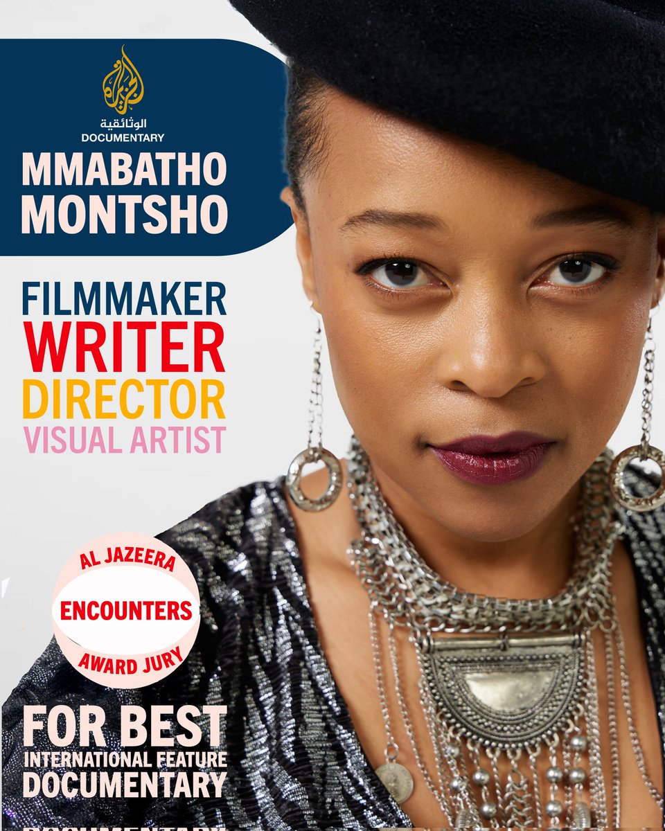 #MeetTheJury 🎥
Filmmaker, writer, and activist Mmabatho Montsho joins the 2025 Encounters Al Jazeera Award panel.
A bold voice in African storytelling and social justice.

#Encounters25 
#AlJazeeraAward 
#MmabathoMontsho 
#WeRise2025