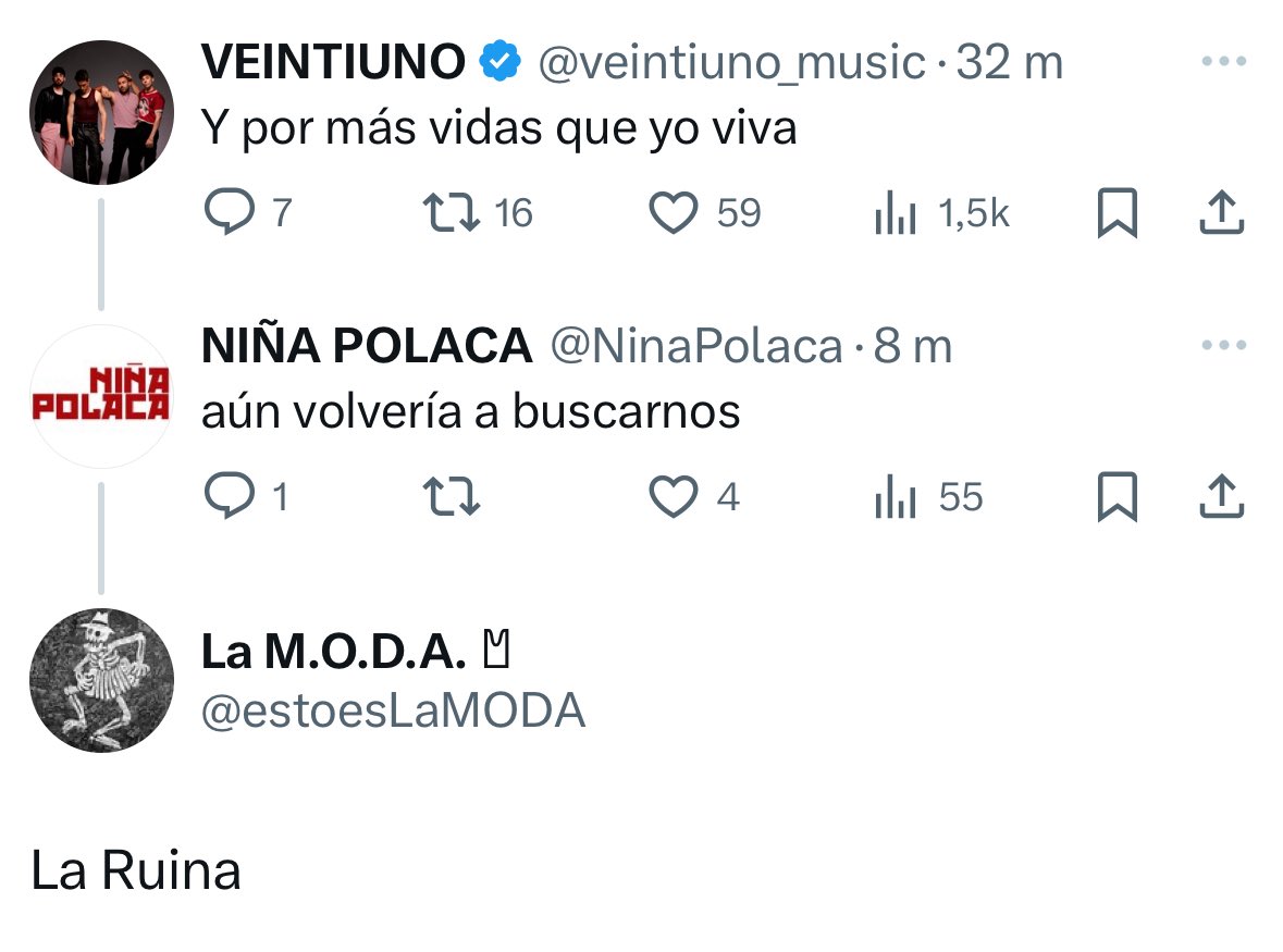 veintiuno_music's tweet photo. LA RUINA
Desde su lanzamiento, la ruina ha ocupado un lugar muy especial para nosotros, es la canción con la que empezamos a oíros gritar en los shows, y en las últimas semanas se ha convertido en el mantra de lo que nos está sucediendo, el bastón donde nos apoyamos y el recordatorio para seguir. 

Tenemos algo que contaros. El jueves os lo enseñamos. 
🔲🖤