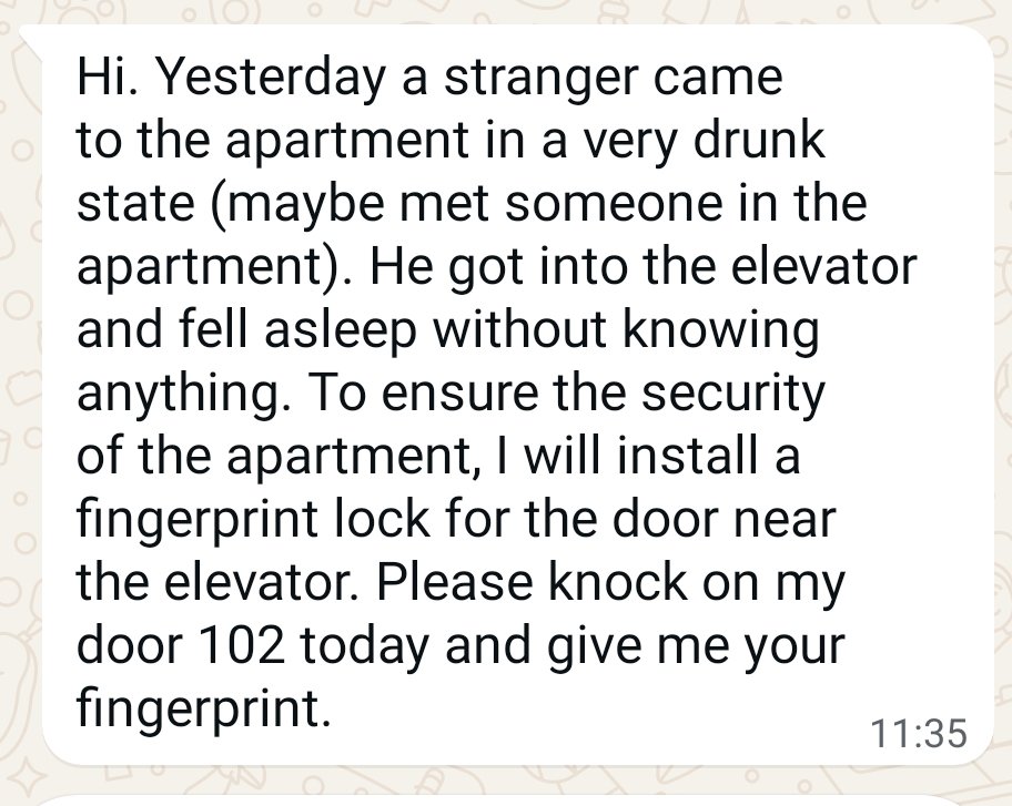 mateoaustin's tweet image. A message from my landlord today. The elevator is tiny, I picture him sleeping standing 😂. Apartment = Building