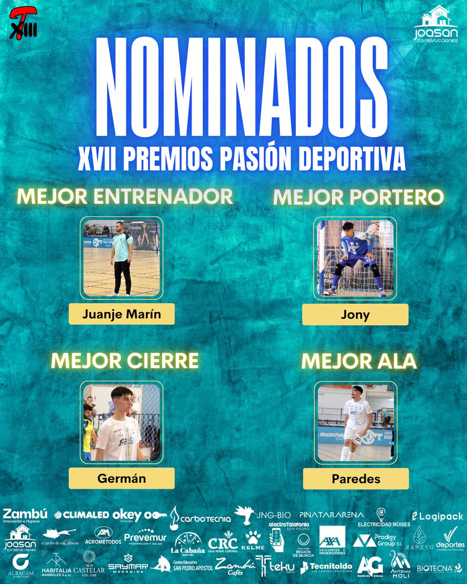 FILIAL 🦩 | Los 4️⃣ nominados que tiene el Joasan Construcciones CFS Pinatar en los XVII Premios Pasión Deportiva (<a href="/treceraG13/">Trecera.com ⚽️</a>)🏅

👔Mejor entrenador ➡️ <a href="/juanjemarin_9/">juanje</a>
🧤Mejor portero ➡️ Jony
🛡️Mejor cierre ➡️ Germán 
⚡Mejor ala ➡️ Paredes

#GOPinatar #CFSFactory💙💚