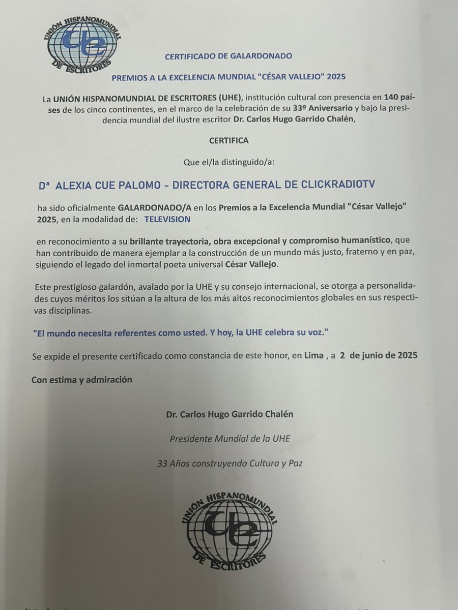 Gracias …😊🫠🙃Por y para todos mis compañeros y mi Jefe y CEO de la Cadena que lo ha hecho posible , Javier Lillo - CLICKRADIOTV.
Mi agradecimiento especial a JL Ortíz.