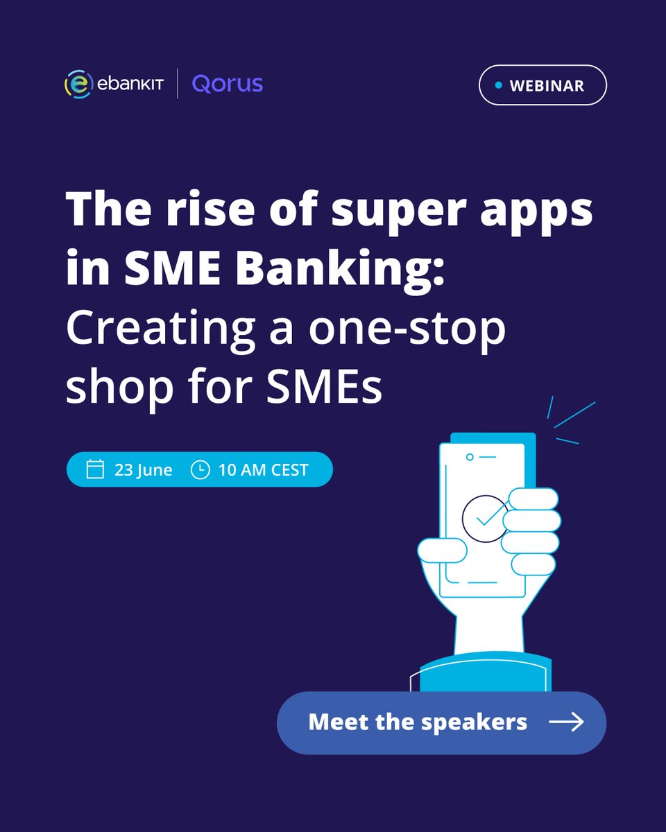 e_bank_it's tweet image. On June 23, we’re joining the @WeAreQorusSME Banking Community for an exclusive webinar to explore one of the hottest trends in business banking: the rise of Super Apps.

Save your spot and be part of the conversation: hubs.ly/Q03snYzC0

#SuperApps #BusinessBanking