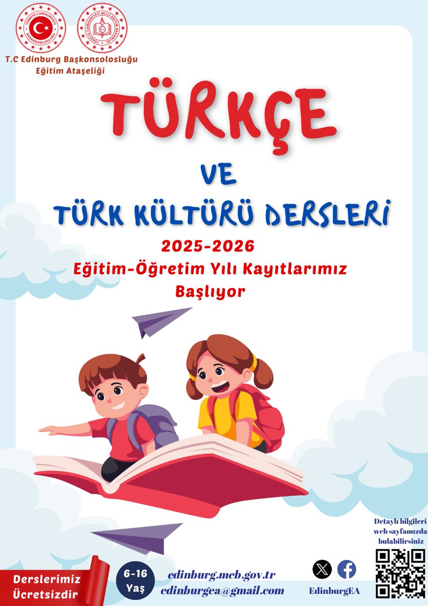 🇹🇷 Edinburg Eğitim Ataşeliği (@edinburgea) on Twitter photo 📣 2025-2026 Eğitim Öğretim Yılı "Türkçe ve Türk Kültürü Dersleri" kayıtlarımız başlıyor. 🇹🇷
Detaylı bilgi ve kayıt için: 👉🏻 meb.ai/mta3Ar
<a href="/tcmeb/">Millî Eğitim Bakanlığı</a>
<a href="/mebyyegm/">Yükseköğretim ve Yurt Dışı Eğitim Genel Müdürlüğü</a> 📣 2025-2026 Eğitim Öğretim Yılı "Türkçe ve Türk Kültürü Dersleri" kayıtlarımız başlıyor. 🇹🇷
Detaylı bilgi ve kayıt için: 👉🏻 meb.ai/mta3Ar
<a href="/tcmeb/">Millî Eğitim Bakanlığı</a>
<a href="/mebyyegm/">Yükseköğretim ve Yurt Dışı Eğitim Genel Müdürlüğü</a>