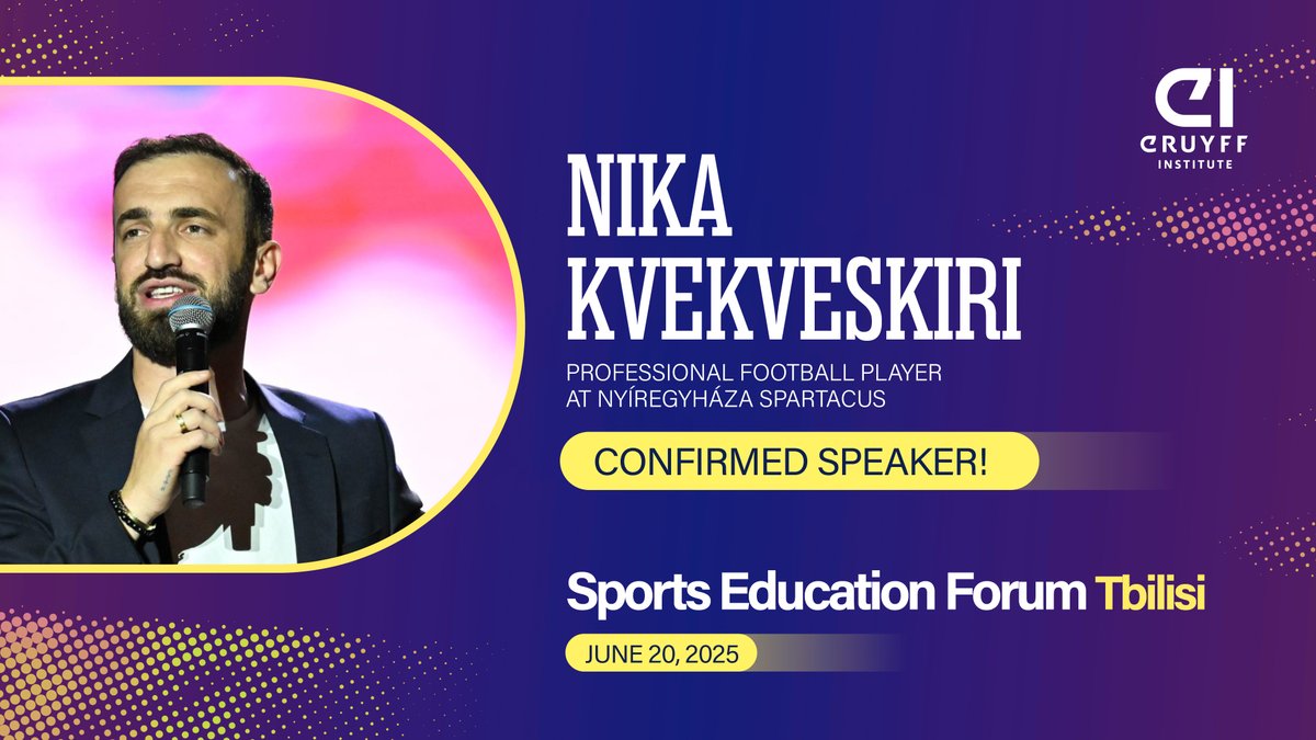 ¡Nuevo ponente confirmado!

Nika Kvekveskiri (Nyíregyháza Spartacus FC) participará en el #SportsEducationForum en Tbilisi, el 20 de junio.

Compartirá su experiencia y trayectoria como futbolista profesional.

Más info 👉 n9.cl/7xanui