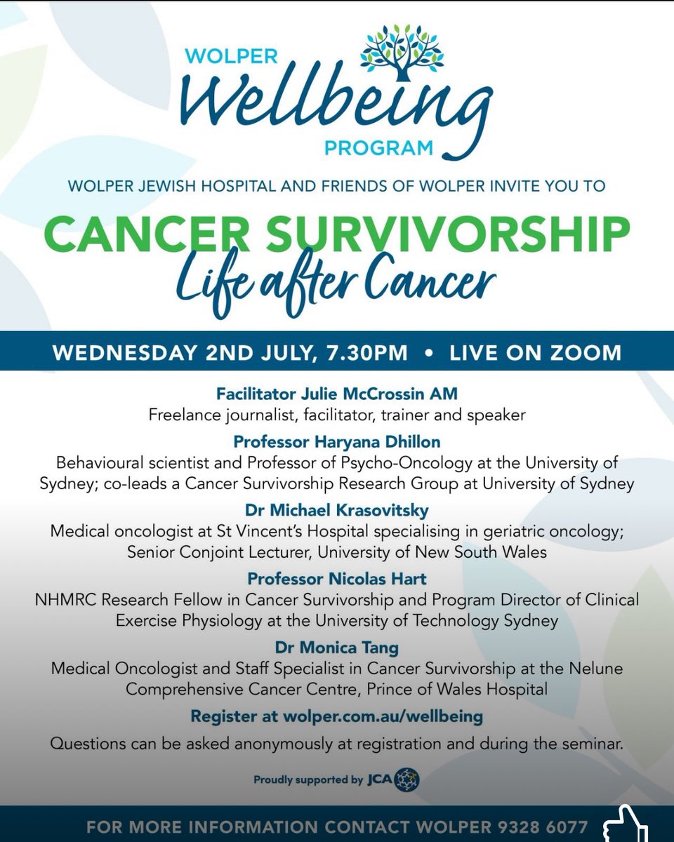 Our next Wellbeing Webinar is “Cancer Survivorship: Life after Cancer”
Wednesday 2nd July at 7:30pm #cancer #survivorship Register
us02web.zoom.us/webinar/regist…