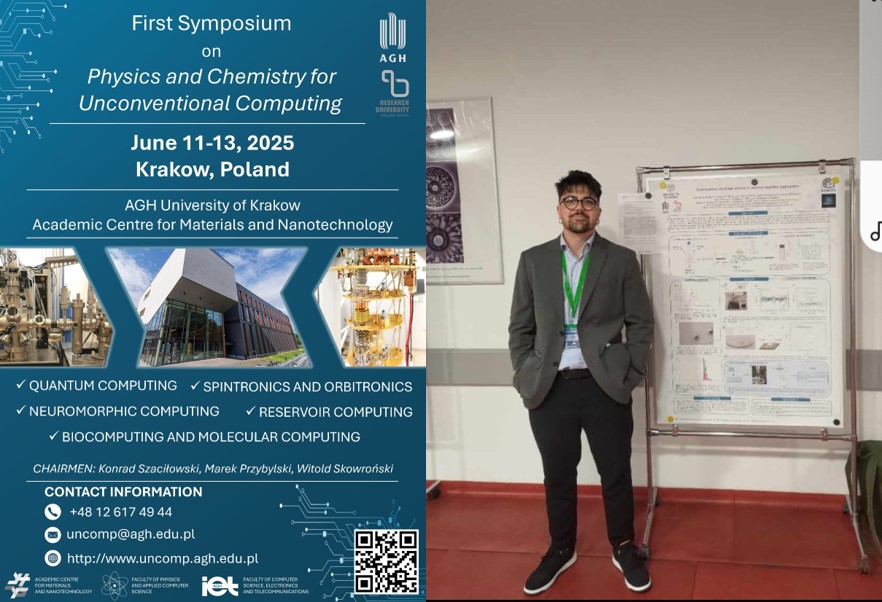 BioIMEM's tweet photo. Welcome back to our PhD Student, @Salvodelb, who attended the "First Symposium on Physics and Chemistry for Unconventional Computing", June 11-13, 2025 #AGH_University, Krakow https://t.co/UfT7Rny1lD
