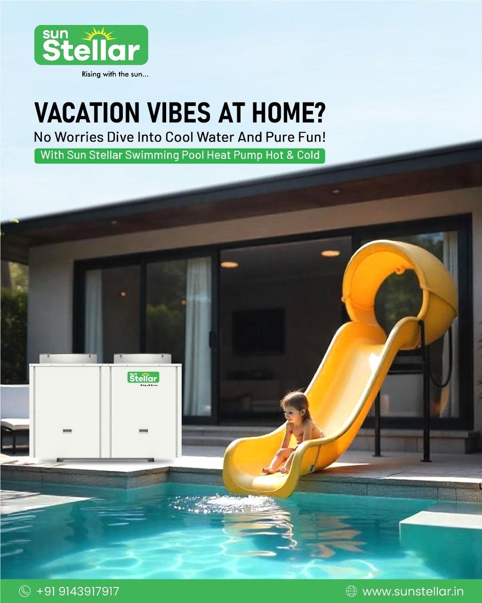 Bring the holiday to your home with Sun Stellar Swimming Pool Heat Pump (Hot &amp; Cold)!

📲+91 9143917917
🌐 sunstellar.in

#SunStellar #VacationAtHome #HomeResortVibes #SwimmingPoolHeater #HeatPumpIndia #StaycationFeels #LuxuryLiving #PoolSeasonAllYear