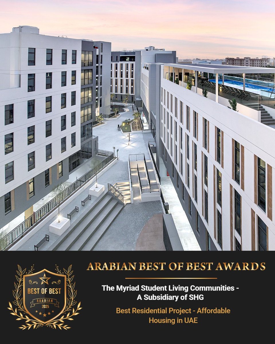 TheMyriadMuscat's tweet photo. We did it, again!
The Myriad has taken home the Best Residential Project - Affordable Housing award at the 4th Annual Arabian Best of Best Awards.

Two years. Two wins.
A proud moment for our community. Affordable student living can be elevated, inspiring, and award-winning. https://t.co/s5CSDlBOgu