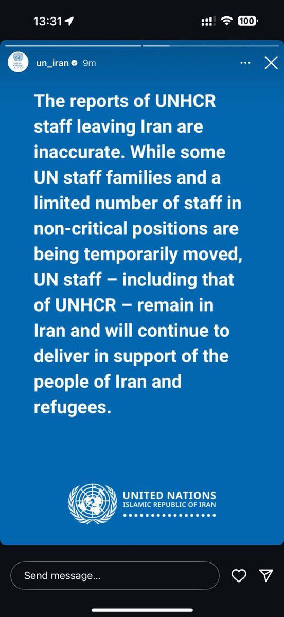 Iran's Today (@iran) on Twitter photo The reports of <a href="/UNHCRIran/">UNHCR Iran</a> staff leaving Iran are inaccurate. While some UN staff families & a limited number of staff in none-critical positions are being temporarily moved, others – including UNHCR – remain in Iran $ will continue to deliver in support of the people & refugees. The reports of <a href="/UNHCRIran/">UNHCR Iran</a> staff leaving Iran are inaccurate. While some UN staff families & a limited number of staff in none-critical positions are being temporarily moved, others – including UNHCR – remain in Iran $ will continue to deliver in support of the people & refugees.