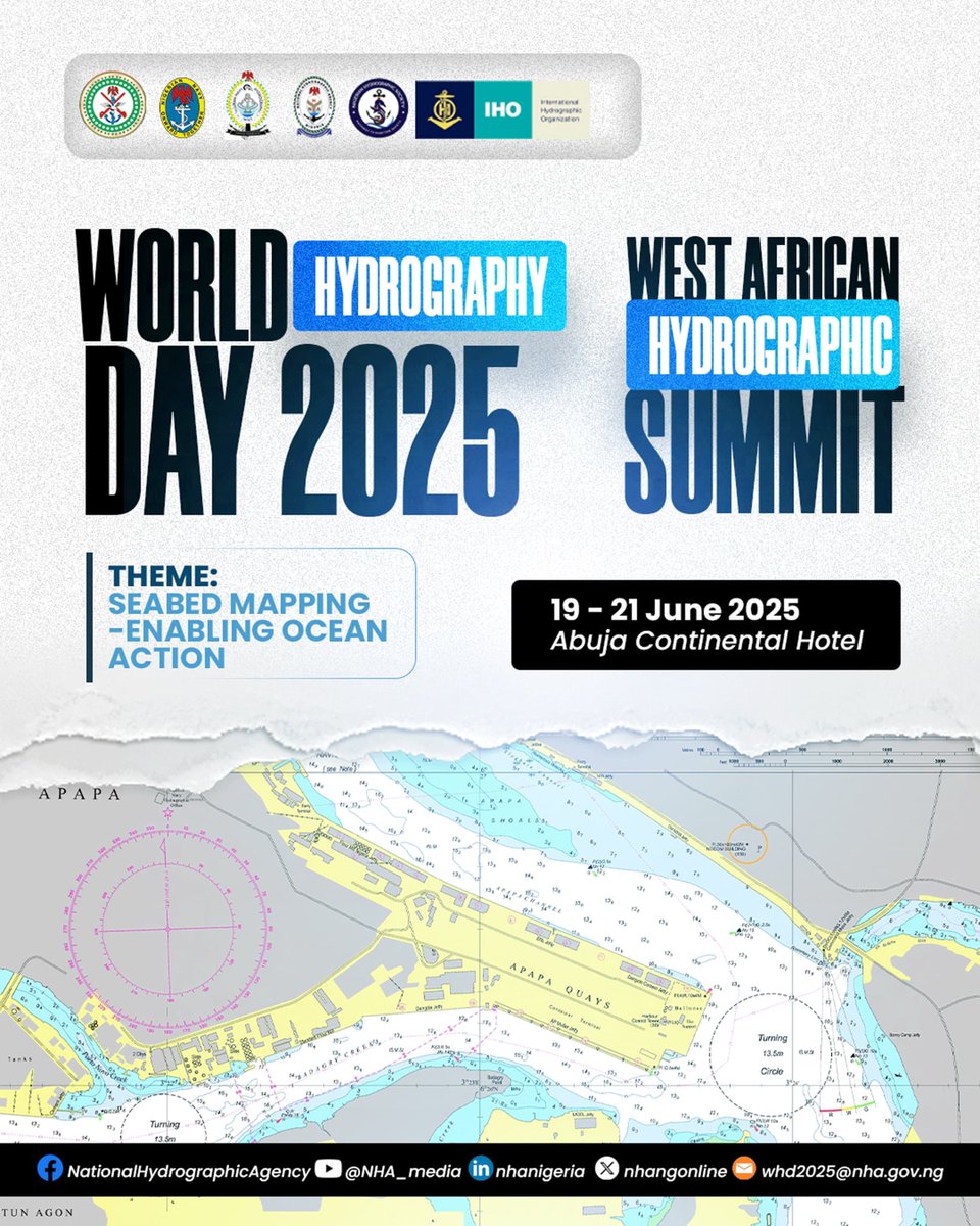 NHA_Nigeria's tweet photo. The #WHD which starts on 19 Jun 25, will explain the importance of seabed mapping in advancing ocean initiatives by providing essential geospatial data for safe navigation, marine resource management and sustainable maritime development. You can find out more during the event! https://t.co/bBfjdynmoq
