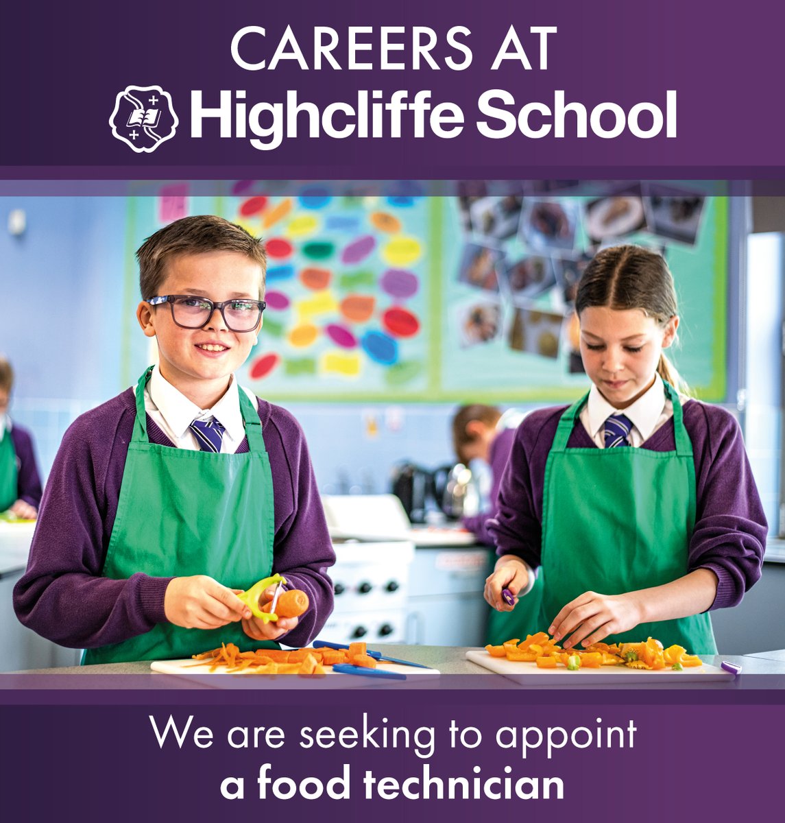 We are seeking to appoint a technician to support and work with our high achieving Food Technology Department. 

For more information and to apply, please head to the link below: 

highcliffe.school/Vacancies