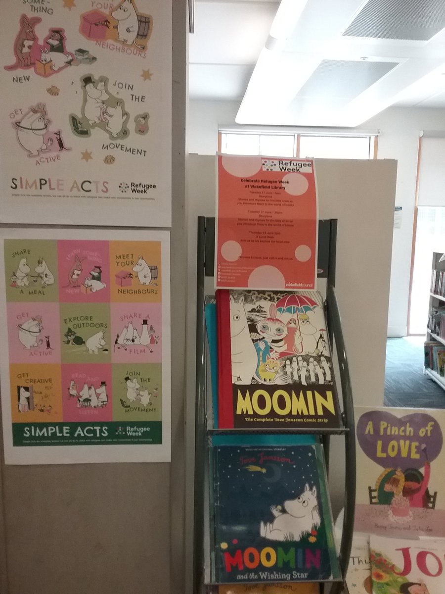 Choose one of nine #SimpleActs to do for #RefugeeWeek2025 
#Moomin can help you to choose at #Wakefieldlibrary 
#ReadandListen #ShareAFilm #GetActive 📚👩‍👧‍👧🙌
#CommunityAsSuperpower