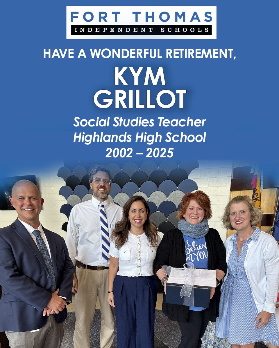 Fort Thomas Schools (@ftschools) on Twitter photo Thank you, Kym!
Congratulations on a fabulous career in Fort Thomas and please accept our best wishes for all that awaits in retirement.
<a href="/FTSUPT/">Brian Robinson</a> Thank you, Kym!
Congratulations on a fabulous career in Fort Thomas and please accept our best wishes for all that awaits in retirement.
<a href="/FTSUPT/">Brian Robinson</a>