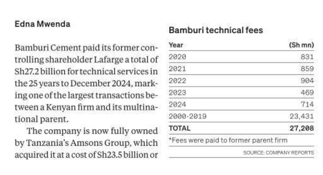 MwangoCapital's tweet photo. Bamburi Cement paid KES 27.2B to Lafarge over 25 years for technical services, including KES 714M in 2024 alone &amp; KES 469M in 2023.

The payout ended after Tanzania's Amsons Group acquired Bamburi for KES 23.5B, terminating legacy contracts.

[Bamburi Annual Report + BD] https://t.co/2hDIkT2yY4
