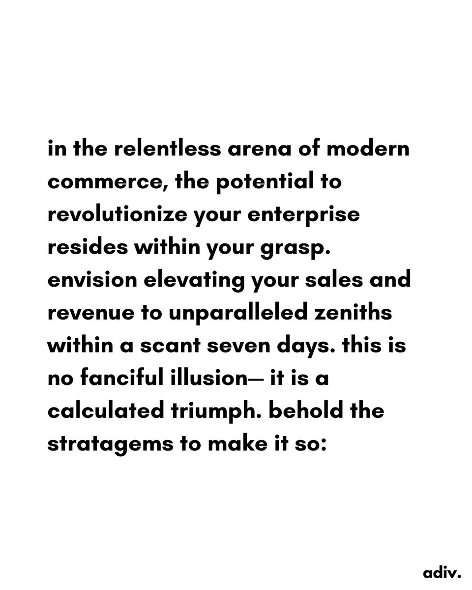 ADIVhq's tweet photo. your marketing potential awaits a radical shift. in mere days, witness transformation with these swift,

ensure your digital foundation is flawless and your offers irresistible. act now— your breakthrough begins today. https://t.co/MwQhzq1hZU