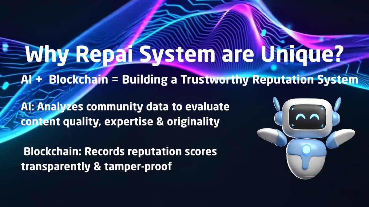 Why Repai System are Unique?

💡AI determines "trustworthy behavior" while blockchain preserves that trust record - next-gen reputation system.

#Repai #AI #Blockchain #TrustScore #ReputationSystem