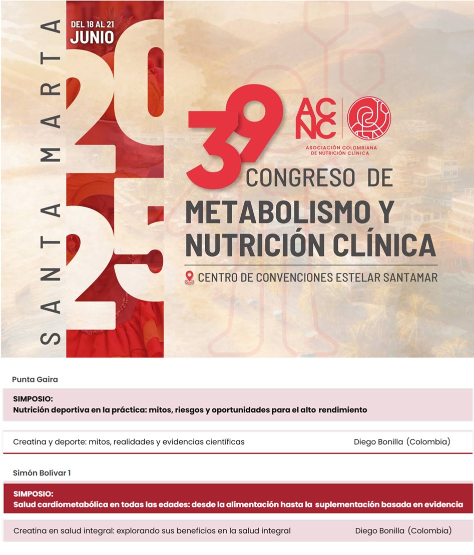 Diego A. Bonilla (@dabonillao) on Twitter photo #CongresoACNC
¡Muchas gracias a los organizadores del 39° Congreso de Metabolismo y Nutrición Clínica por la invitación! Presentaré datos inéditos de proyectos en curso y la App de CREAS: Creatine Research and Information System 📚👽
<a href="/nutriclinicacol/">ACNC</a> <a href="/TeamDBSS/">DBSS International</a> <a href="/Creatine4Health/">Creatine For Health</a> #CongresoACNC
¡Muchas gracias a los organizadores del 39° Congreso de Metabolismo y Nutrición Clínica por la invitación! Presentaré datos inéditos de proyectos en curso y la App de CREAS: Creatine Research and Information System 📚👽
<a href="/nutriclinicacol/">ACNC</a> <a href="/TeamDBSS/">DBSS International</a> <a href="/Creatine4Health/">Creatine For Health</a>