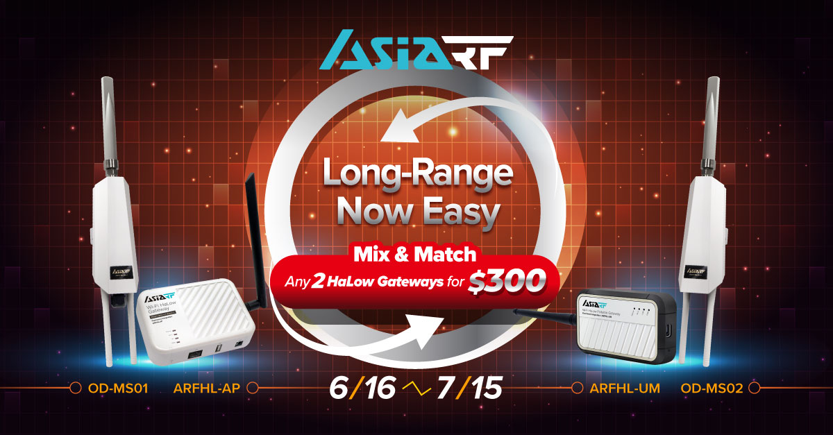 asiarfcorp's tweet image. 🚀 Long-range IoT made easy!
Mix &amp;amp; match any 2 Wi-Fi HaLow MESH gateways for $300 only.
Indoor, USB, PoE, or Type-C — up to 1km+ range, MESH-ready.

🛒 Valid till July 15:
👉 reurl.cc/nmam7n

#WiFiHaLow #IoTGateway #MeshNetwork #LongRange #AsiaRF #Promo