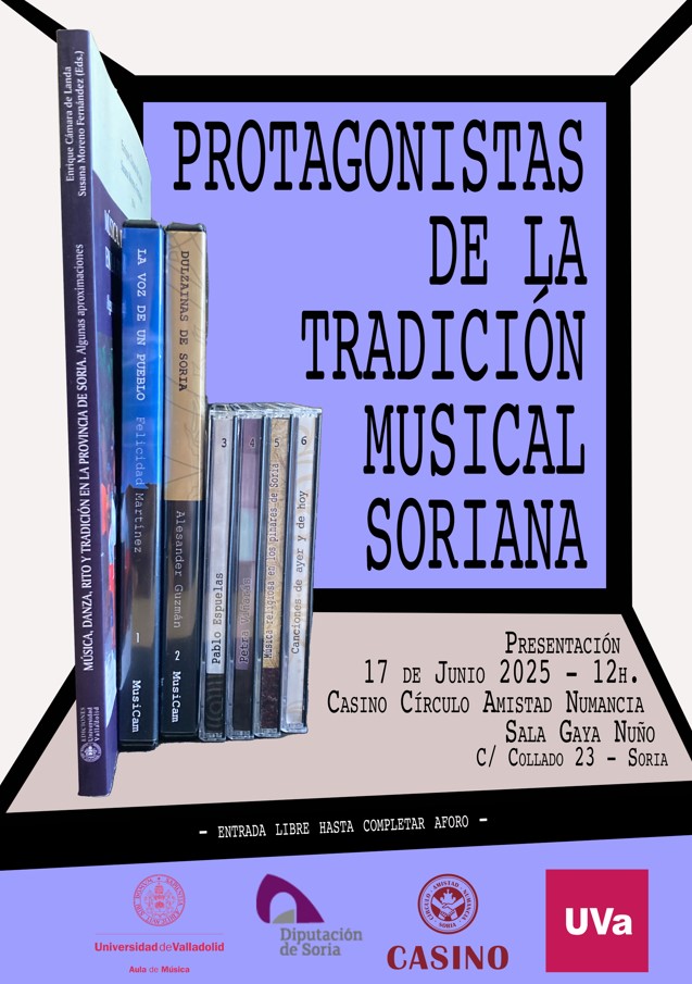 Hoy, 17 de junio, a las 12 h., en el Casino Círculo Amistad Numancia, presentación de “Música, danza y tradición en la provincia de Soria” dentro de los actos bajo el título PROTAGONISTAS DE LA TRADICIÓN MUSICAL SORIANA. acortar.link/Rk6L3T