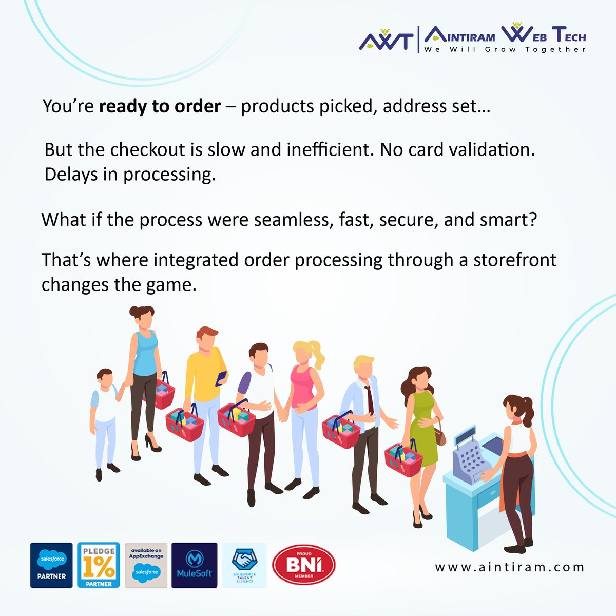 aintiram_in's tweet image. 🛒Slow checkout? Say no more.

⚡Speed,🔐security &amp;amp;💳flexible payments with #SalesforceCommerceCloud + Aintiram.

Let’s make conversions smoother! 🚀

#Ecommerce #SmartCheckout #SalesforcePartner #AintiramWebTech