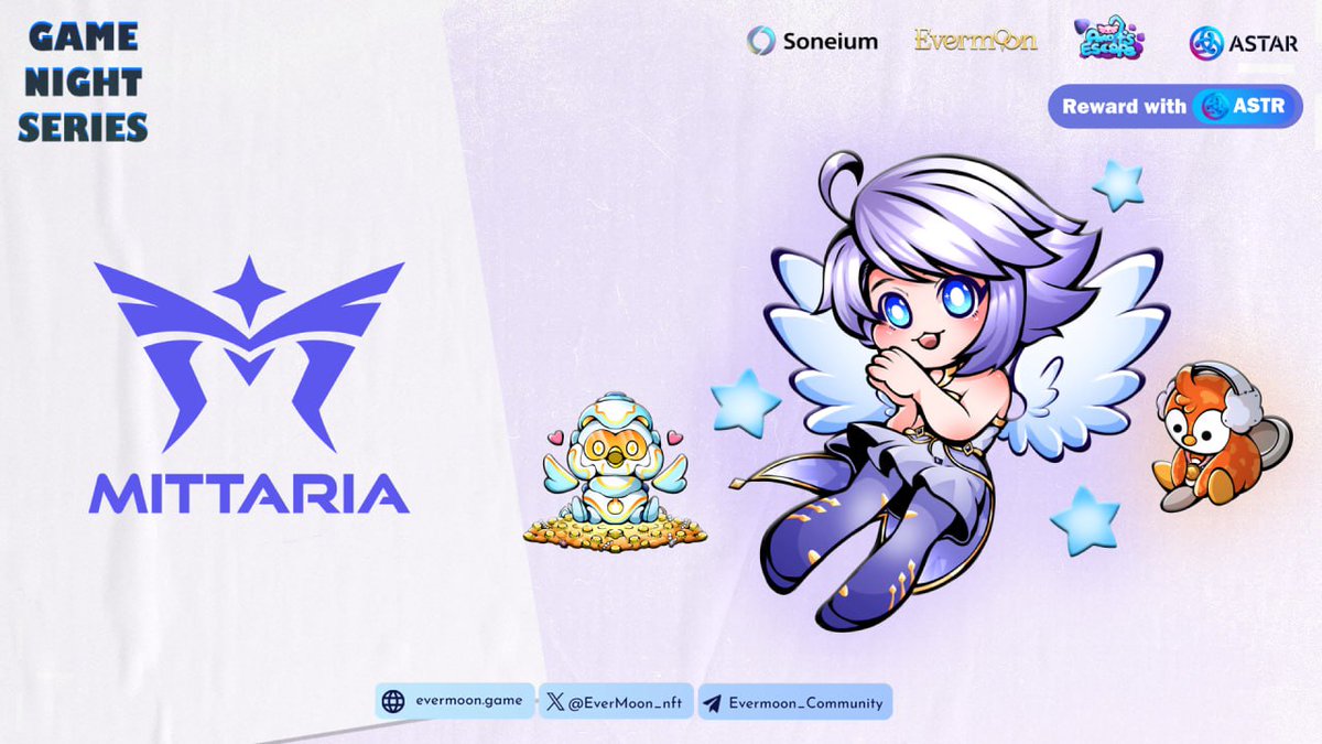 Mittaria_Origin's tweet image. 🌙✨ Axolt's Escape Game Night – Escape Championship! ✨🌙
Join us TODAY at 1:00 PM UTC on EVERMOON Discord for an epic collab with Mittaria, part of June's Game Night Series — powered by Evermoon, Soneium, and Astar Network! 🕹️
What’s On:
‣Play Axolt’s Escape with 3 Mittaria…