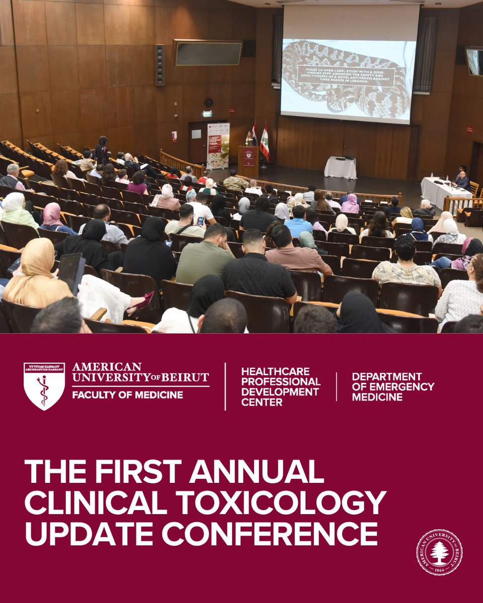 HPDC_AUB's tweet image. The First Annual Clinical Toxicology Update conference marked 10 years of successful collaboration between AUB and Emory University. With over 1,000 patients cared for and a growing toxicology service, this was a milestone event with 160+ attendees of different backgrounds.