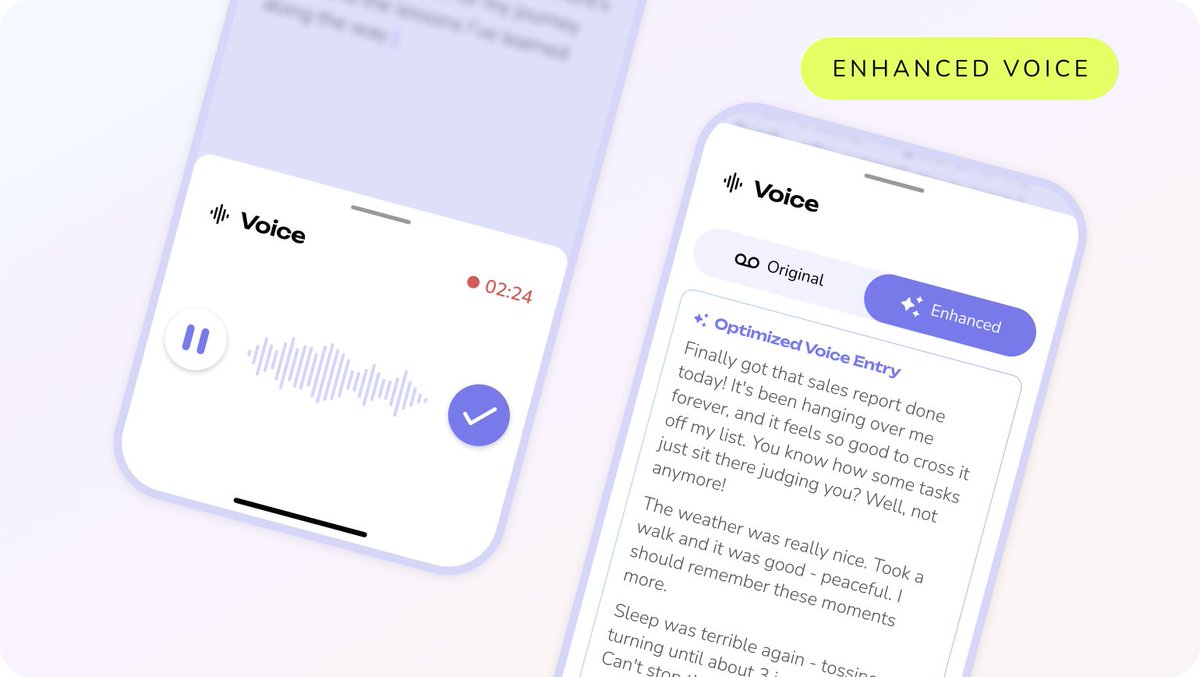 New in Reflection: Enhanced voice journaling! Tap the voice icon or long-press the + button to start speaking your thoughts directly into the app. Perfect for when ideas are flowing faster than fingers can type.