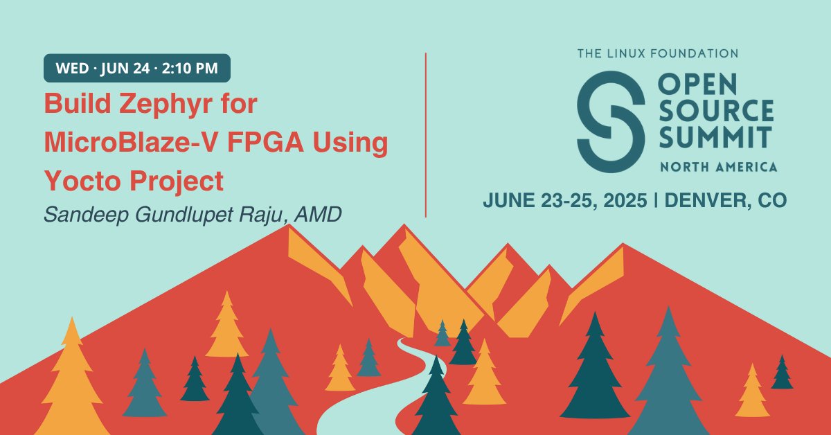 Join Sandeep Gundlupet Raju <a href="/AMD/">AMD</a> at #OSSummitNA on June 24 for “Build Zephyr for MicroBlaze-V FPGA Using Yocto Project”! Discover multiconfig builds with meta-zephyr, SDT &amp; the lopper tool to auto-generate Kconfig, DTS &amp; package Zephyr RTOS for RISC-V. hubs.la/Q03rC8b-0